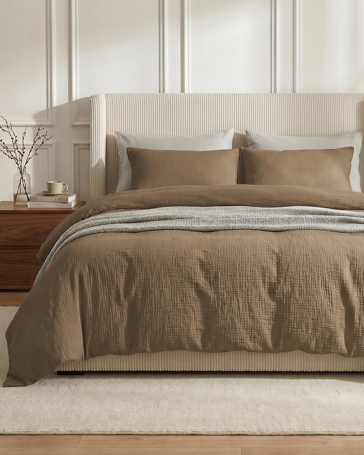 SE SOFTEXLY Muslin Duvet Cover Queen Size, 100% Washed Cotton Duvet Cover Set, Ultra Soft Comforter Cover Linen Like, 3 Pieces Minimalist Gauze Duvet Cover with 2 Pillowcases, 90"x90", White