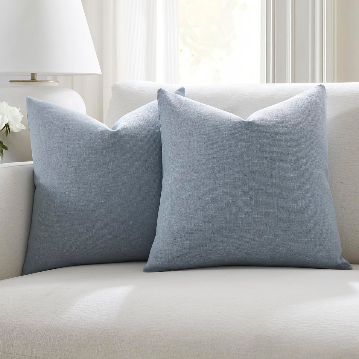 Meekio Linen Blend Throw Pillow Covers 18x18 Set of 2, Ivory