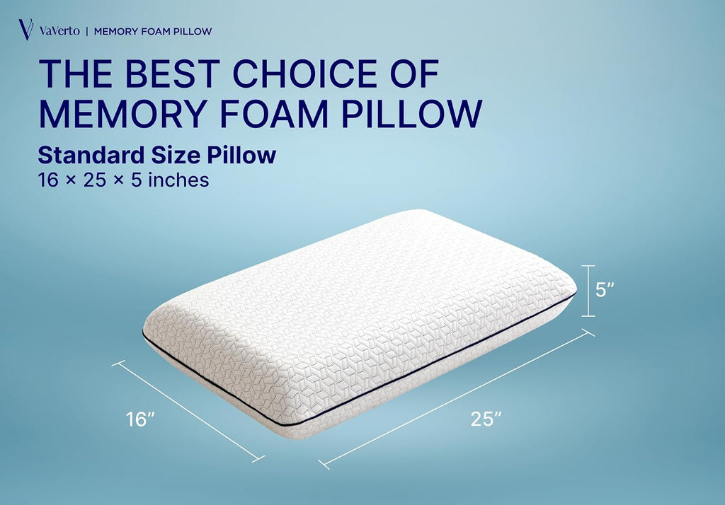 Vaverto Memory Foam Pillows - Cooling Firm Pillow - Standard Size 1-Pack