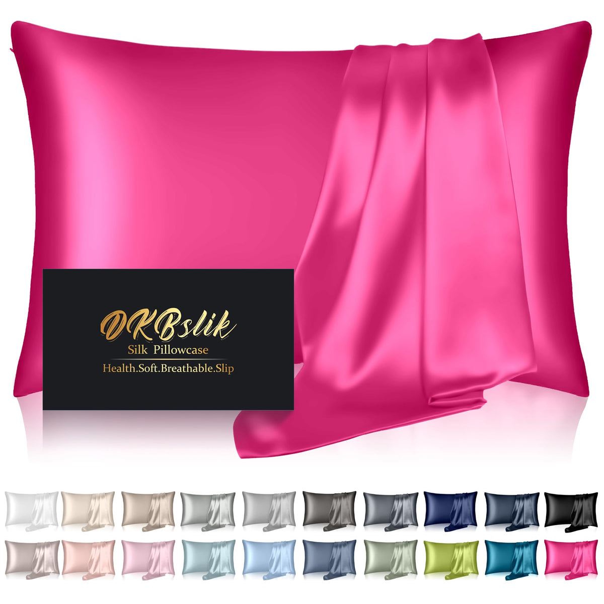 Silk Pillowcase for Hair and Skin, Mulberry Silk Pillow Cases Standard Size, Anti Acne Cooling Sleep Both Sides Natural Silk Satin Pillow Covers with Hidden Zipper, Gifts for Women Men, Ash Blue