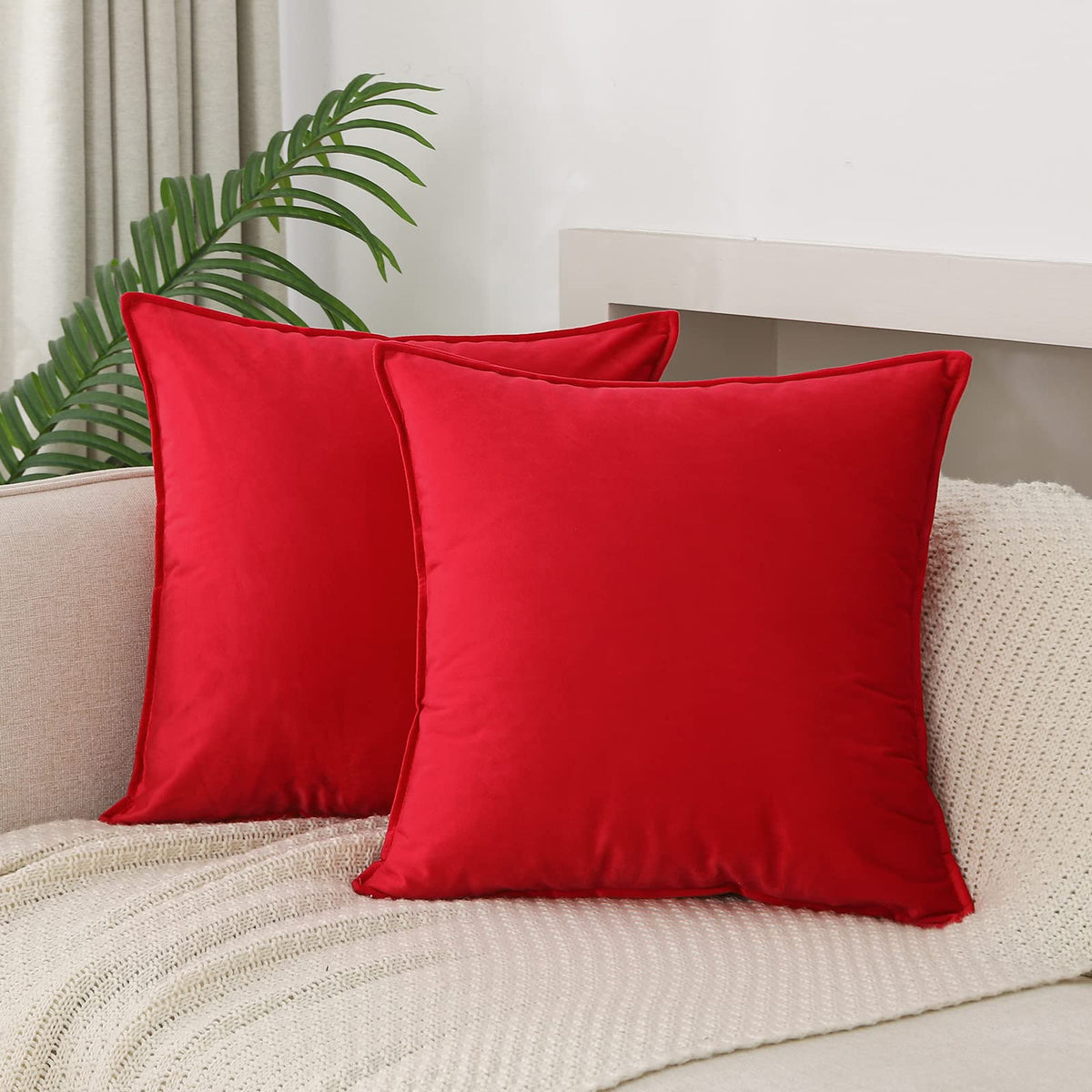 JIAHANNHA Velvet Green Throw Pillow Covers 18”x18”Pack of 2 Soft Decorative