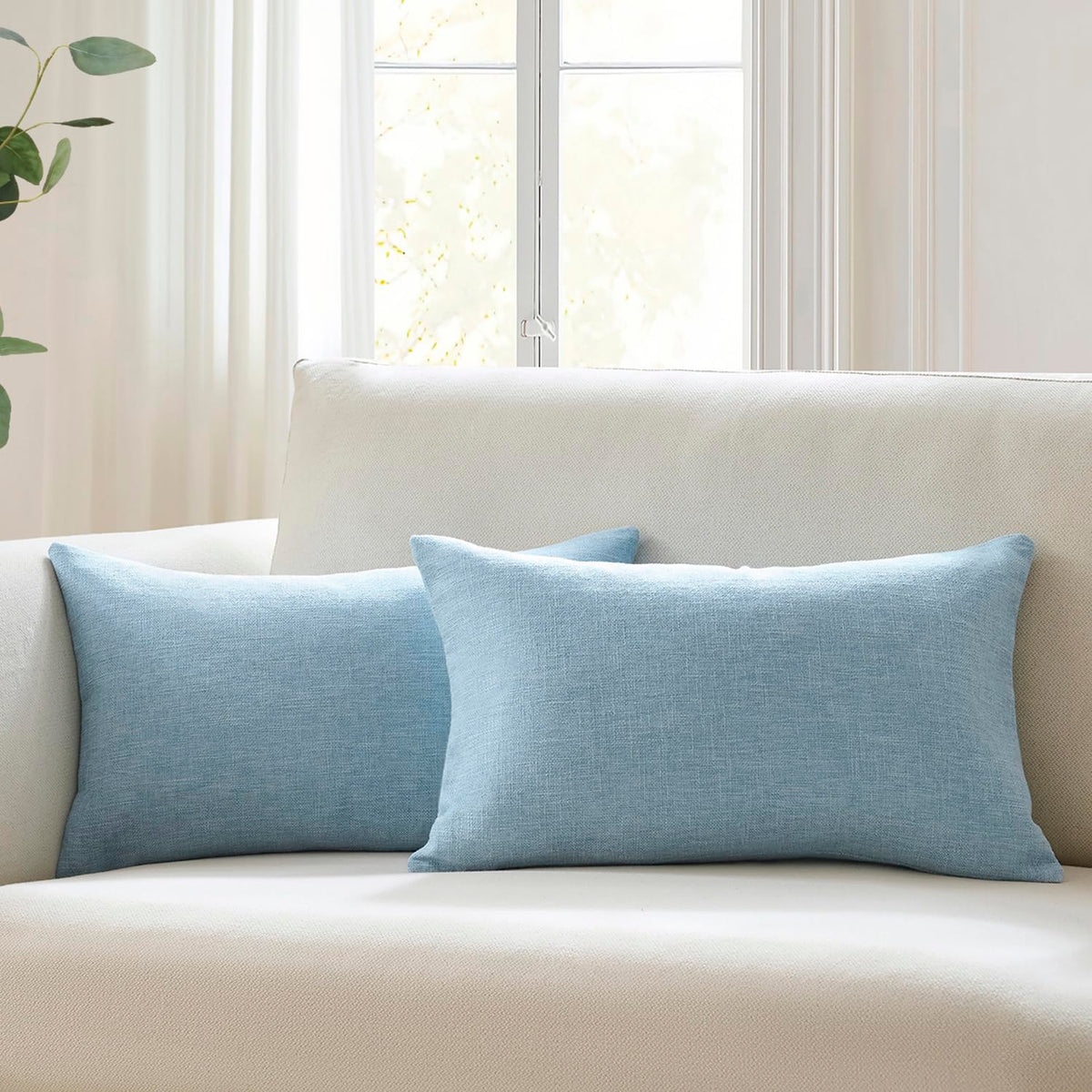 Meekio Linen Blend Throw Pillow Covers 18x18 Set of 2, Ivory