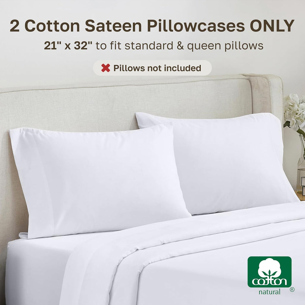 CALIFORNIA DESIGN DEN Soft & Silky 500 Thread Count 100% Cotton is Cool & Smooth, White Pillowcases Queen Size Fits Standard & Queen Pillows (Pure White)