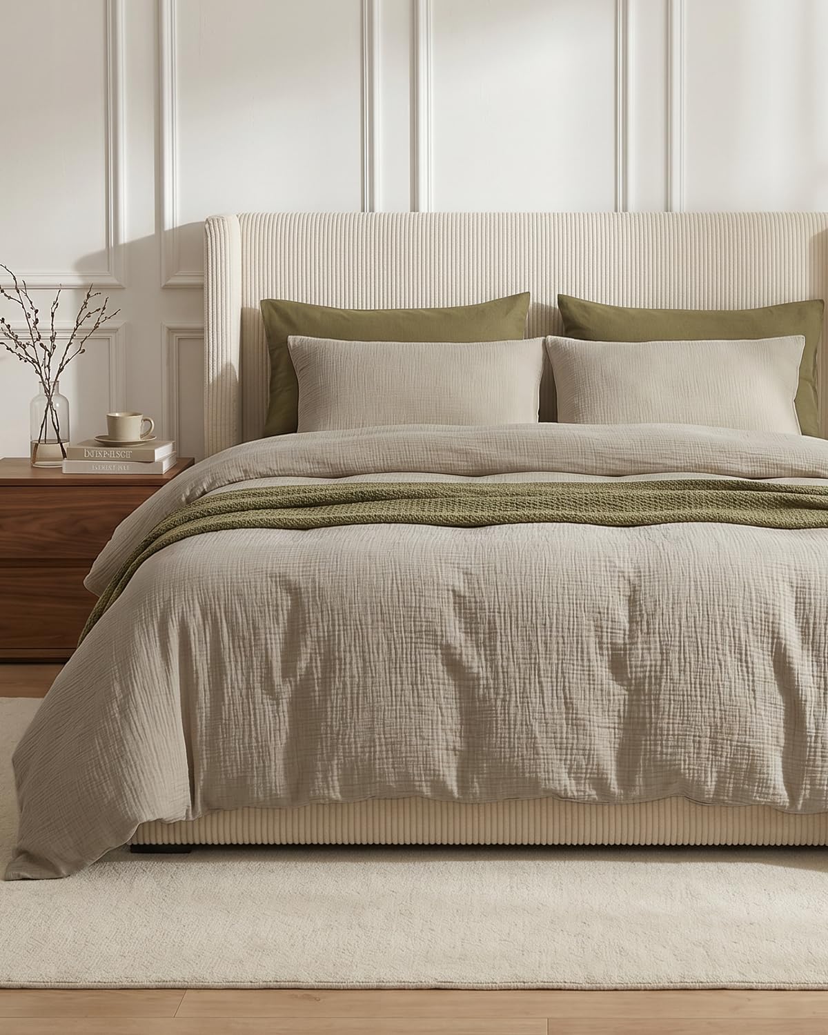 SE SOFTEXLY Muslin Duvet Cover Queen Size, 100% Washed Cotton Duvet Cover Set, Ultra Soft Comforter Cover Linen Like, 3 Pieces Minimalist Gauze Duvet Cover with 2 Pillowcases, 90"x90", White