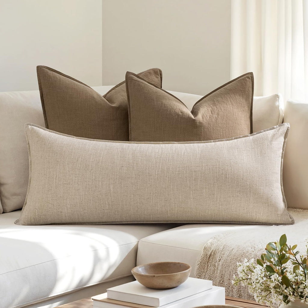 MIULEE Decorative Linen Lumbar Pillow Cover 14x36 Inch Natural Beige