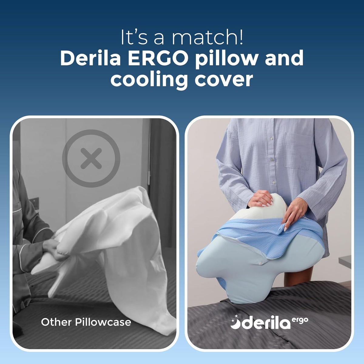 Derila Ergo Pillowcase Cervical Neck Pillow for Sleeping Pillow Case Contour Memory Foam Pillows for Back, Side Sleeper (Pillowcase - 21.25 x 14.17 x 4.72 in) Pillow Case only