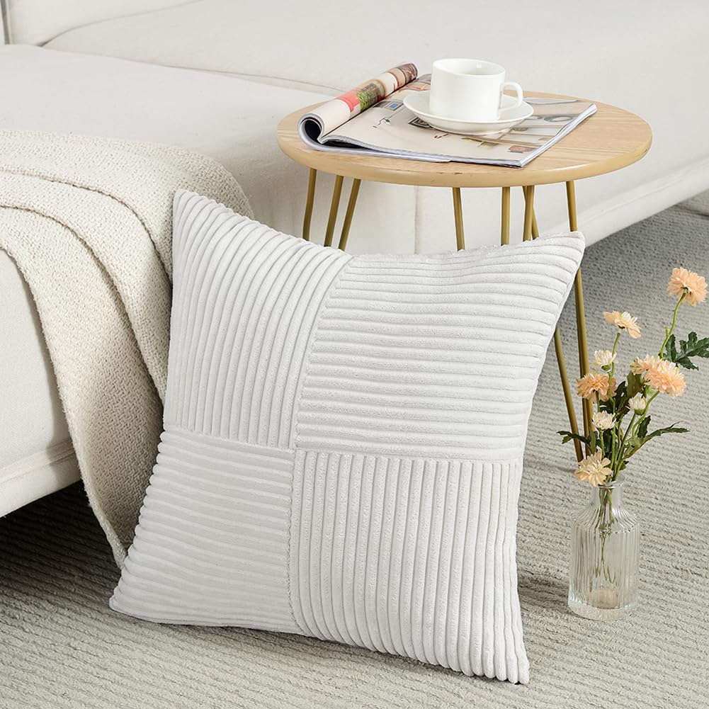 Fancy Homi Blush Pink Lumbar Decorative Throw Pillow Covers 12x20 Inch for Living Room Couch Bed, Rustic Farmhouse Boho Home Decor, Soft Striped Corduroy Rectangle Accent Cushion Case 30x50 cm