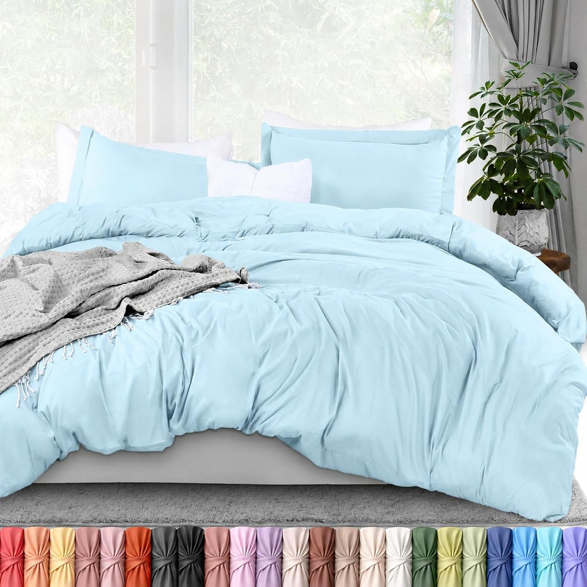 Duvet Cover Queen, 3 Piece Cotton Like Polyester with Zipper Closure, Black