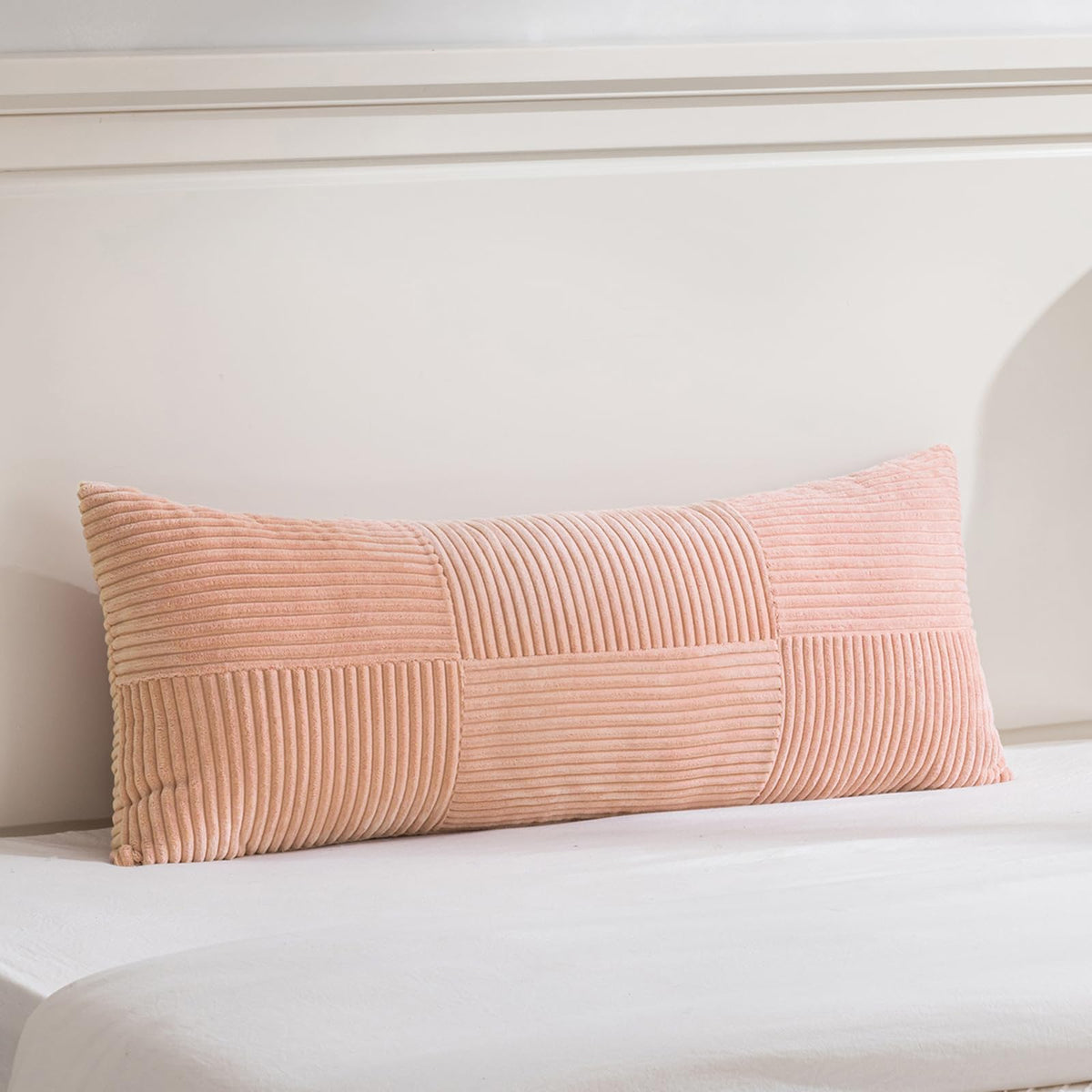 Fancy Homi Blush Pink Lumbar Decorative Throw Pillow Covers 12x20 Inch for Living Room Couch Bed, Rustic Farmhouse Boho Home Decor, Soft Striped Corduroy Rectangle Accent Cushion Case 30x50 cm