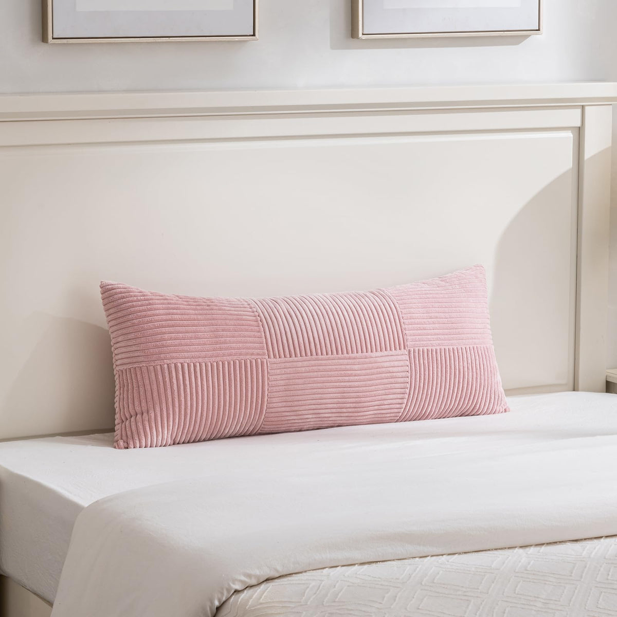 Fancy Homi Blush Pink Lumbar Decorative Throw Pillow Covers 12x20 Inch for Living Room Couch Bed, Rustic Farmhouse Boho Home Decor, Soft Striped Corduroy Rectangle Accent Cushion Case 30x50 cm