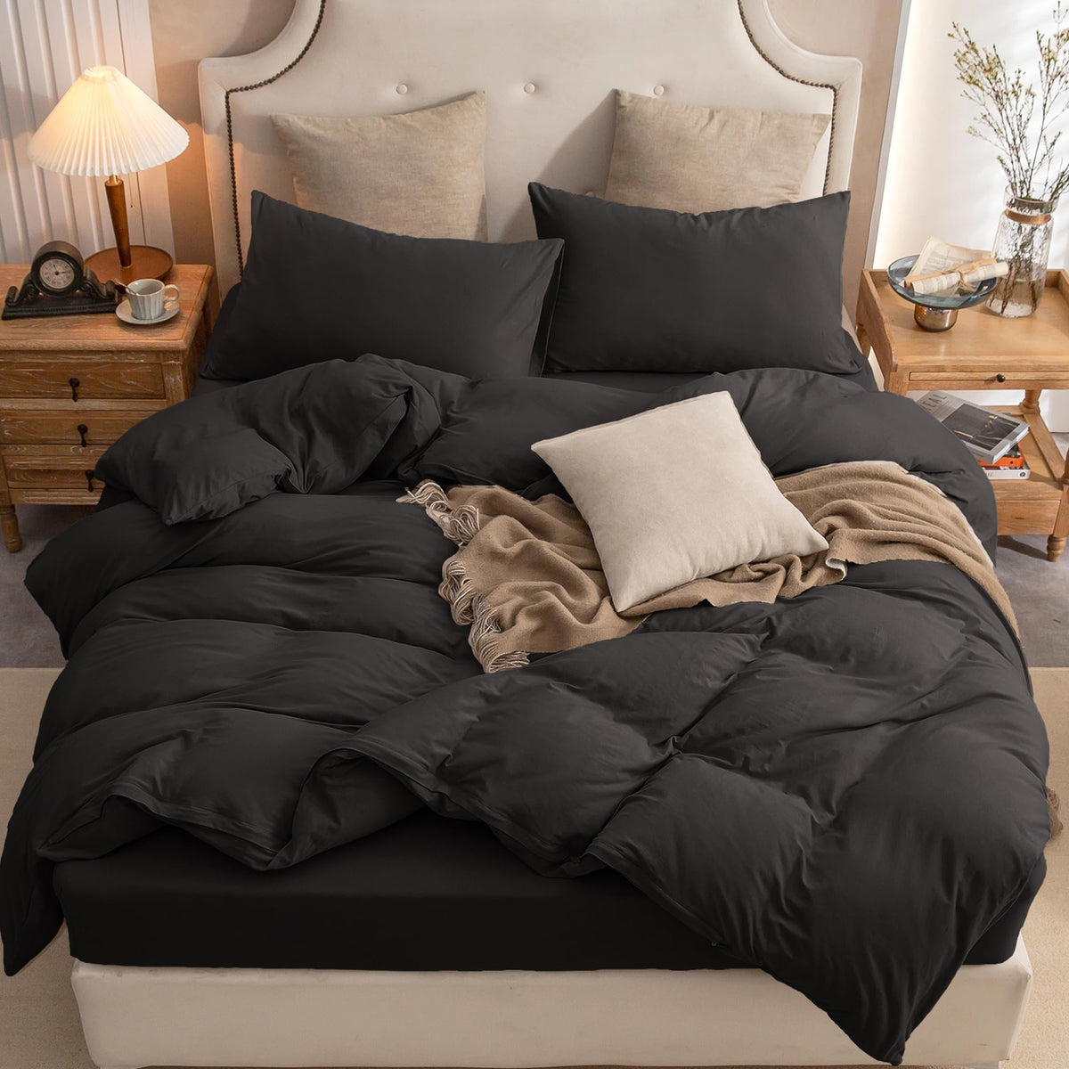 PURE ERA Jersey Knit Duvet Cover Set 100% T-Shirt Cotton Super Soft Comfy 3pc Bedding Set with Zipper Closure (Heather Beige, Queen)