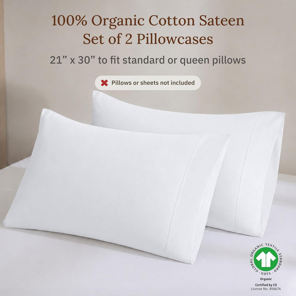 California Design Den 100% Organic Cotton Pillow Cases Standard Size, White