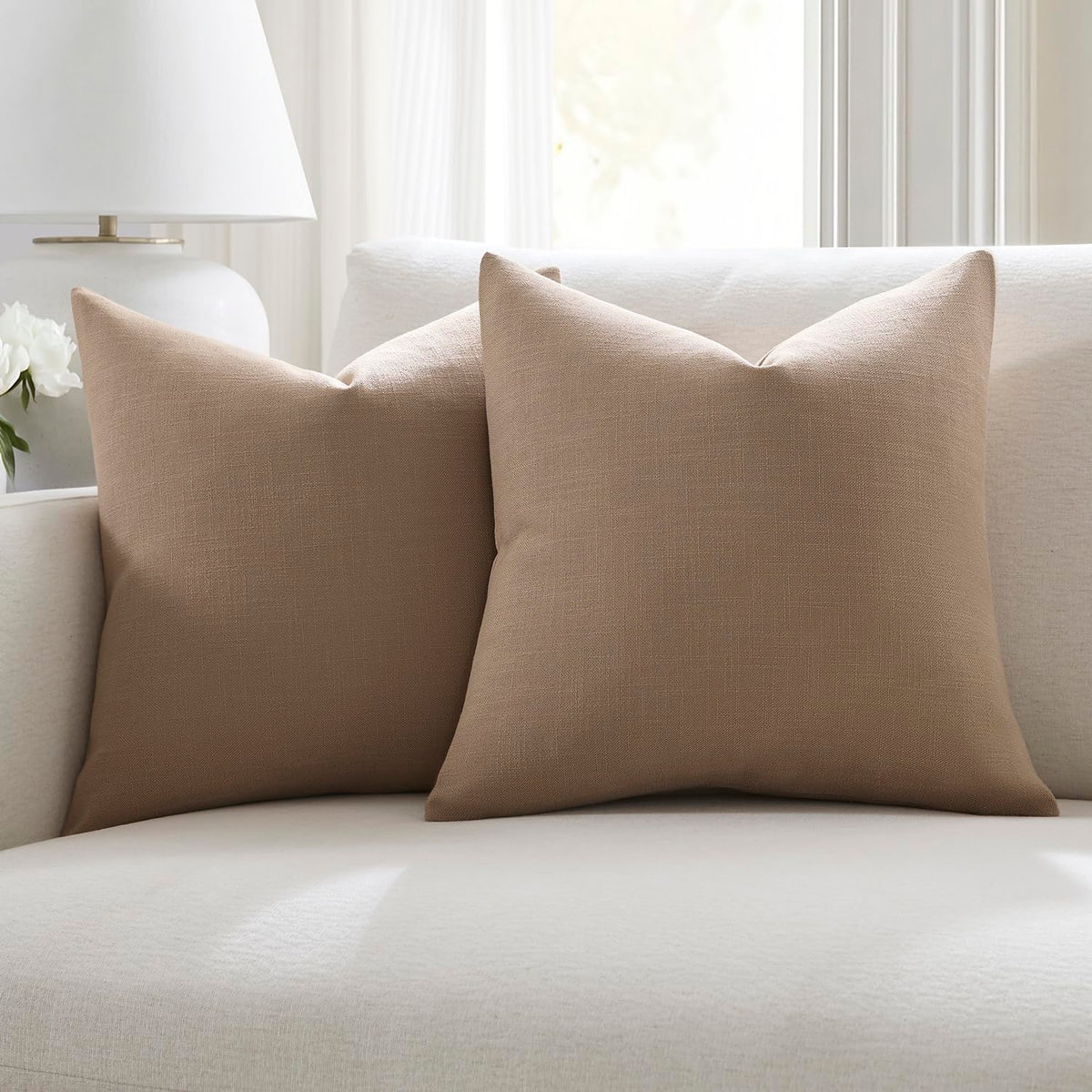 Meekio Linen Blend Throw Pillow Covers 18x18 Set of 2, Ivory
