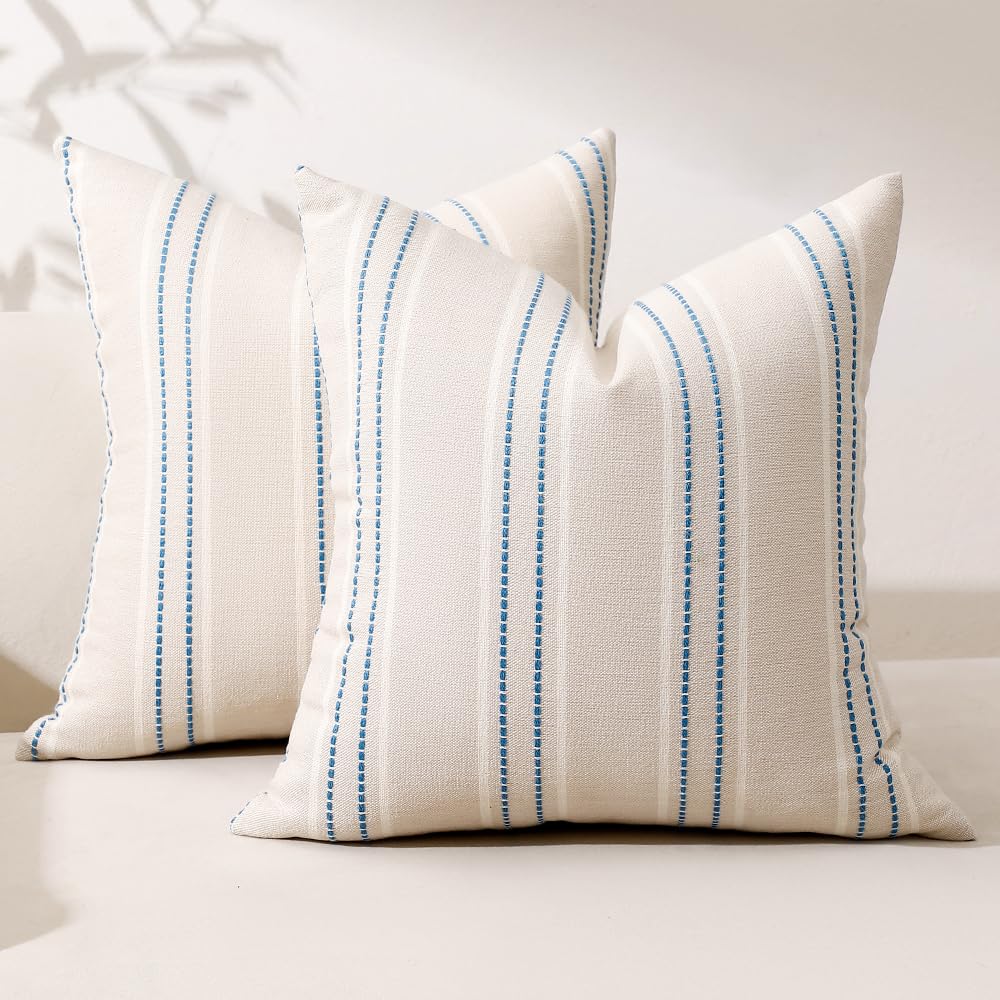 Hckot Navy Blue Throw Pillow Covers 20x20 Set of 2 Striped Pillow Covers