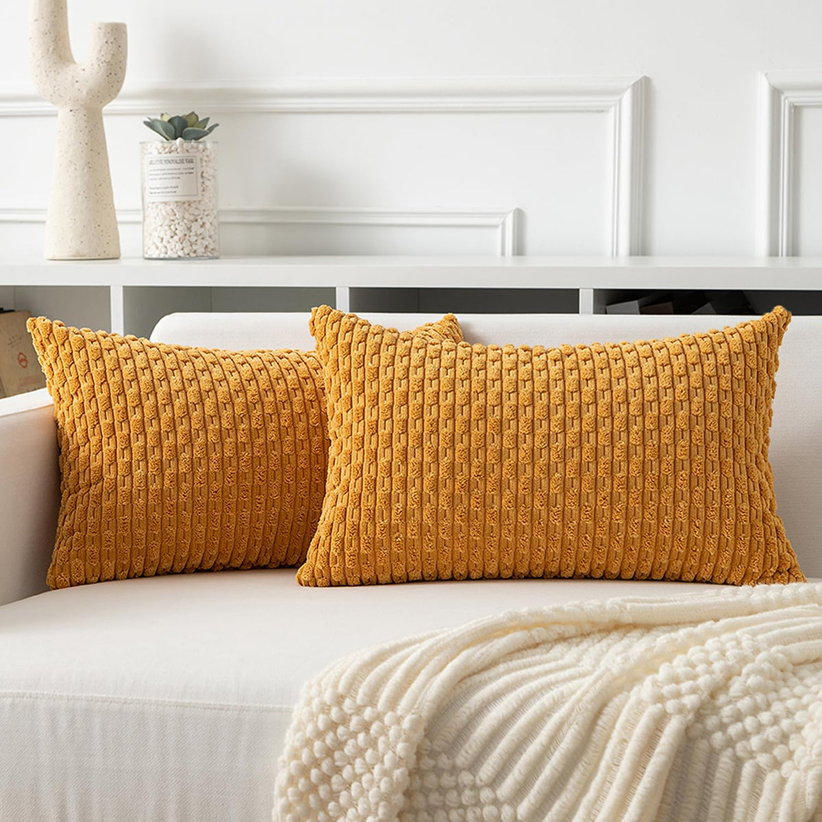 Kevin Textile Soft Corduroy 18x18 Inch Pillow Covers 2 Pack, Burnt Brick