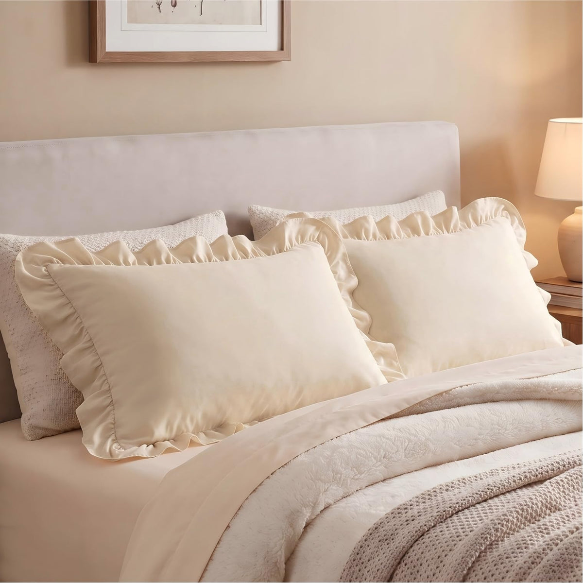 Bedsure Ruffle Pillow Cases Standard Size Set of 2, White Pillow Shams