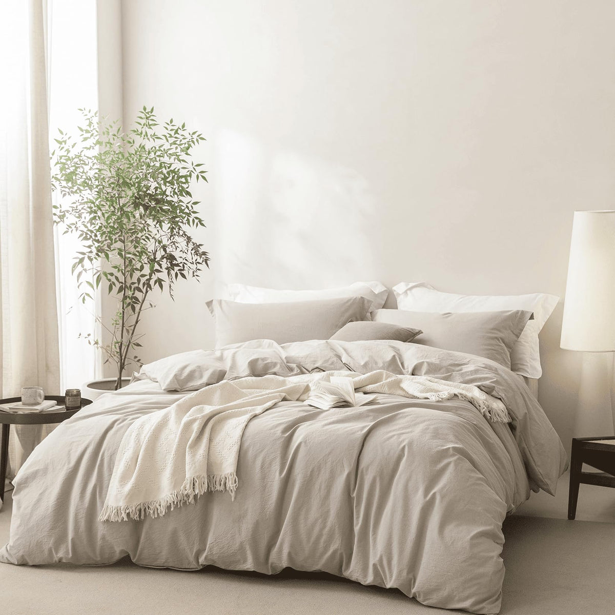 BDEAR 3Pcs Olive Green Duvet Cover Set Queen Size 90" L x 90" W,Oeko TEX
