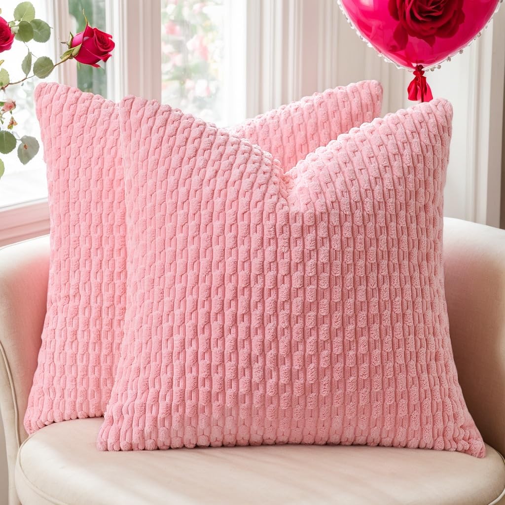 Kevin Textile Soft Corduroy 18x18 Inch Pillow Covers 2 Pack, Burnt Brick