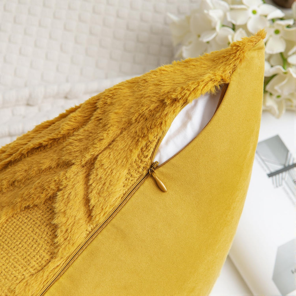 MIULEE Fall Mustard Yellow Soft Plush Faux Wool Throw Pillow Covers 18x18