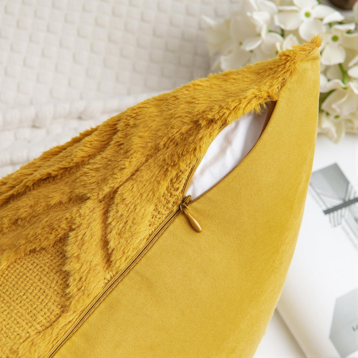 MIULEE Fall Mustard Yellow Soft Plush Faux Wool Throw Pillow Covers 18x18