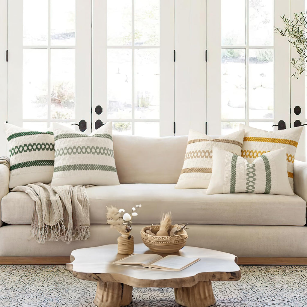 MIULEE Set of 2 Sage Green Boho Decorative Lumbar Pillow Covers 12x20 Inch