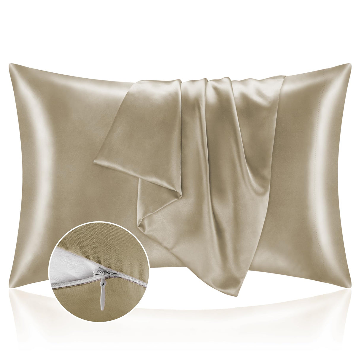 BEDELITE Zipper Satin Pillowcases, Standard Size 20"x26", Black, Set of 2
