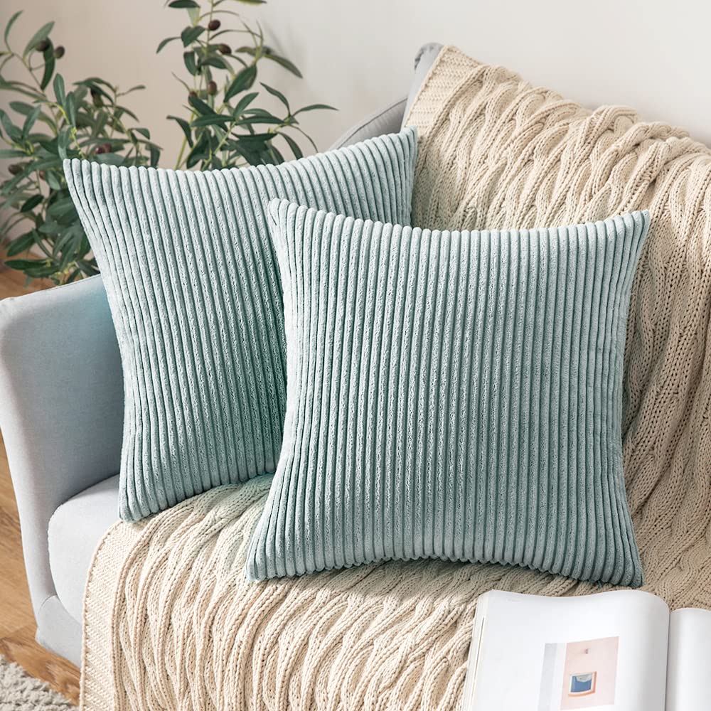 MIULEE Decorative Corduroy Throw Pillow Covers Set of 2 18x18 Dusty Blue