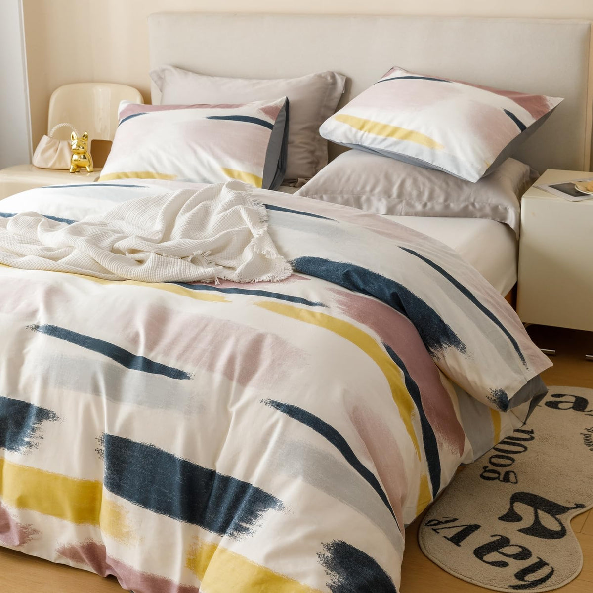 SUSYBAO Taupe Geometric Duvet Cover Queen 100% Cotton 3 Pieces Set