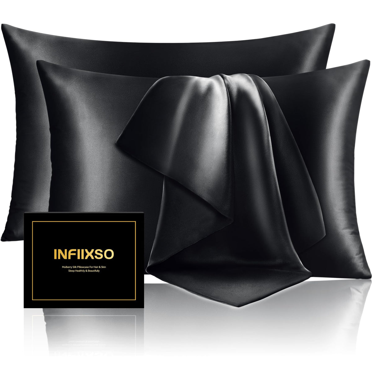 INFIIXSO Silk Pillow Cases 2 Pack, Standard Size, Hidden Zipper, Light Grey