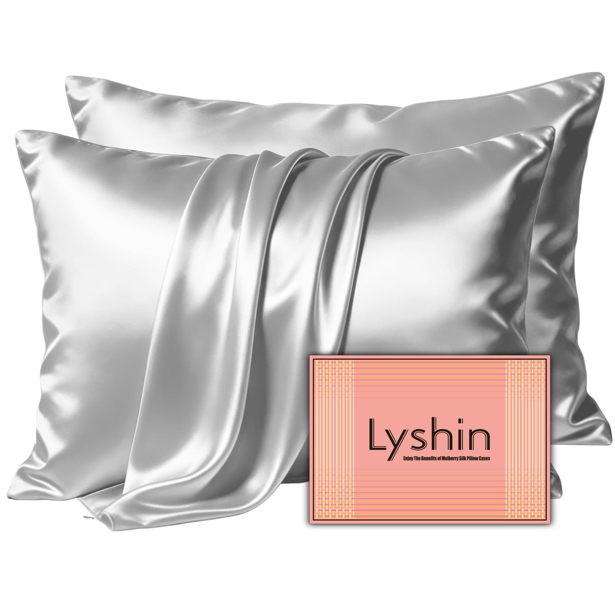 LYSHIN White Silk Pillow Cases Standard Size with Hidden Zipper