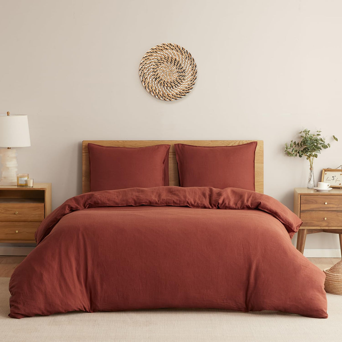 DAPU 100% French Linen Duvet Cover 3Pcs Set, 170GSM Linen Bedding, Queen