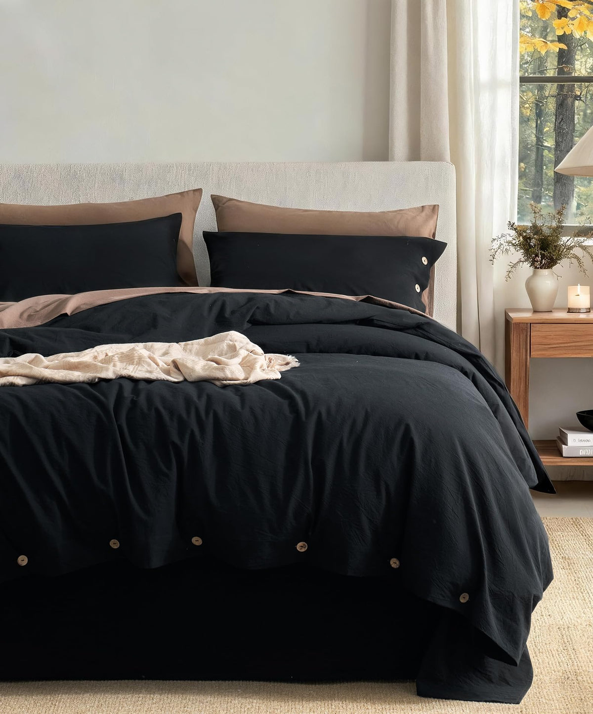 JELLYMONI 100% Washed Cotton Striped Duvet Cover Set King, Linen-Like