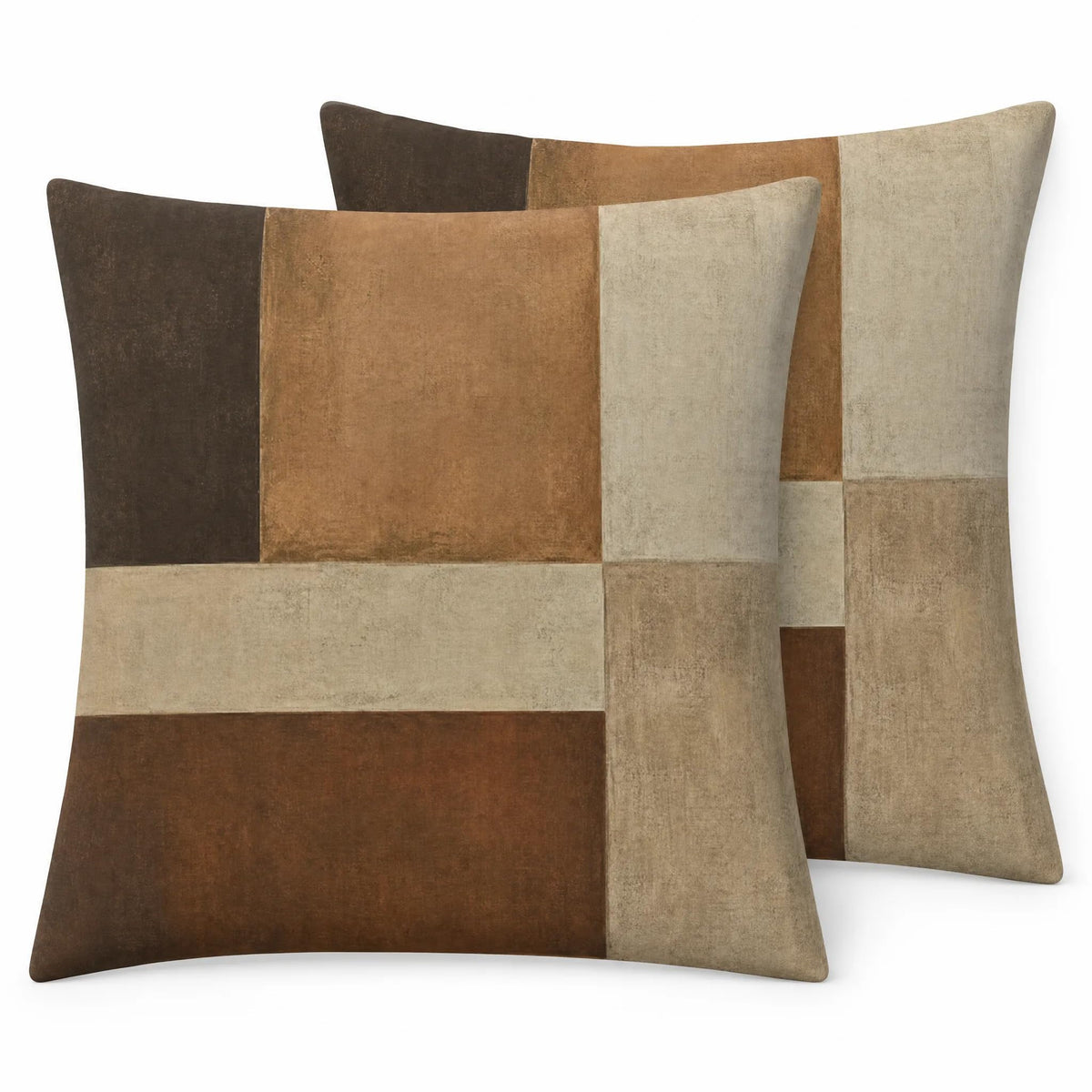 Decorative Throw Pillow Covers, Modern Abstract Brown Geometric Pattern, Set of 2，18x18 Pillows Linen Pillowcase，Modern Decorative Square Pillowcases for Sofa Couch Bedroom Living Room Car