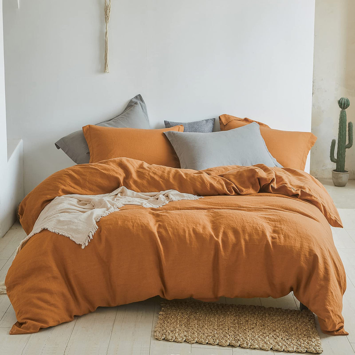 Simple&Opulence 100% Linen Duvet Cover Set 3pcs Basic Style Natural French Washed Flax Solid Color Soft Breathable Farmhouse Bedding with Button Closure - Linen, King