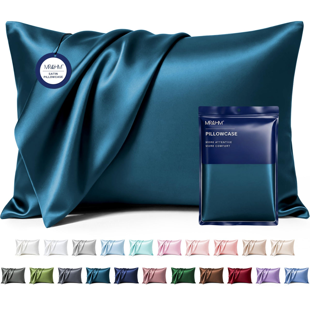 MR&HM Satin Pillowcase 2 Pack, Queen Size 20"x30", Black