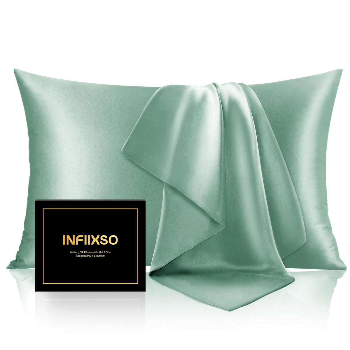 INFIIXSO Silk Pillow Cases 2 Pack, Standard Size, Hidden Zipper, Light Grey