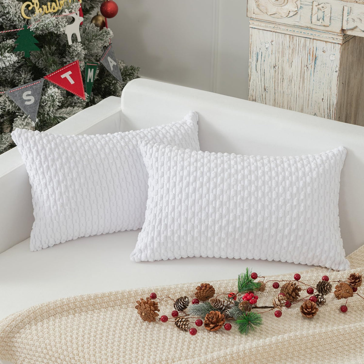 Kevin Textile Soft Corduroy 18x18 Inch Pillow Covers 2 Pack, Burnt Brick