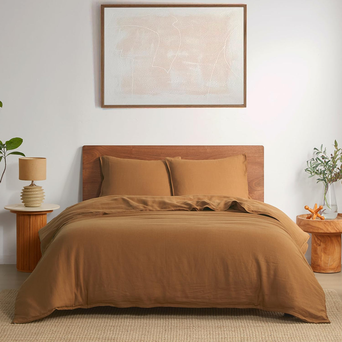 DAPU 100% French Linen Duvet Cover 3Pcs Set, 170GSM Linen Bedding, Queen