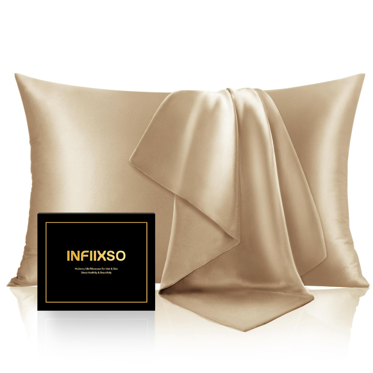 INFIIXSO Silk Pillow Cases 2 Pack, Standard Size, Hidden Zipper, Light Grey