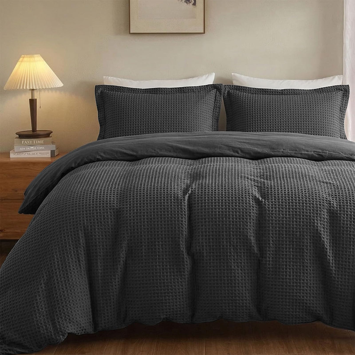 100% Cotton King Size Duvet Cover Set with 2 Pillow Shams, Black