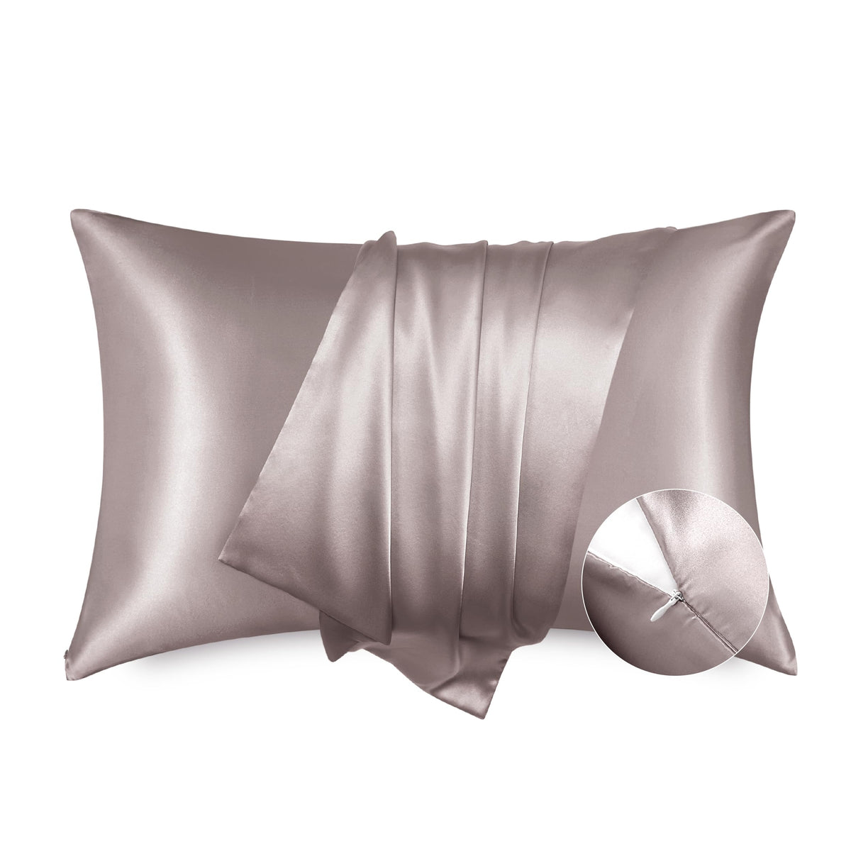 Bedsure Satin Pillowcase with Zipper, Similar to Silk Pillow Cases 2 Pack, Beige Standard Size Satin Pillow Case, Silky & Soft Pillow Covers, Valentines Day Gifts for Women Men, 20x26 Inches