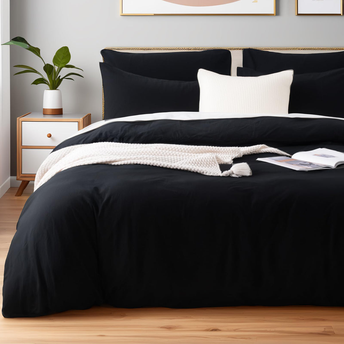 NEXHOME PRO Duvet Cover Set Queen Size Linen Look Textured 100% Washed Cotton Duvet Cover Burgundy Dark Red 3 Pieces Bedding Set with Zipper Closure,Breathable, Soft Organic Natural(No Comforter)