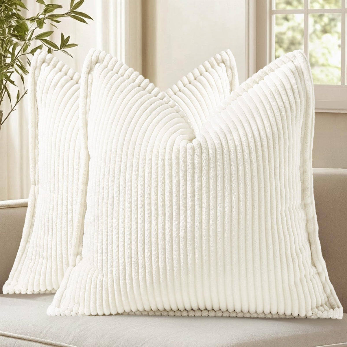 decorUhome Fall Corduroy Olive Green Throw Pillow Covers 18x18 Set of 2
