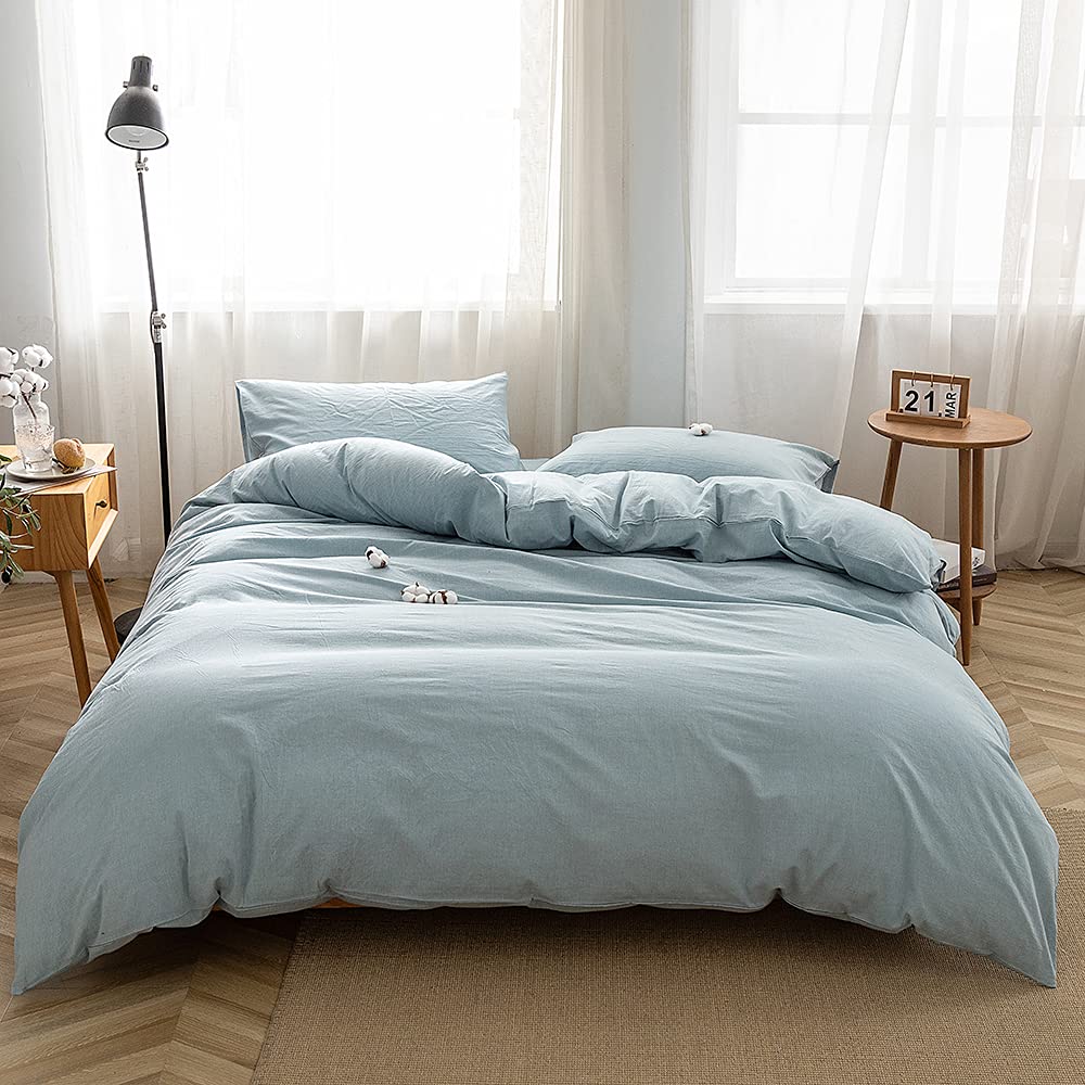 FACE TWO FACE Bedding Duvet Cover Set100% Washed Cotton Duvet Cover Linen Like Textured Breathable Durable Soft Comfy (Full, White)