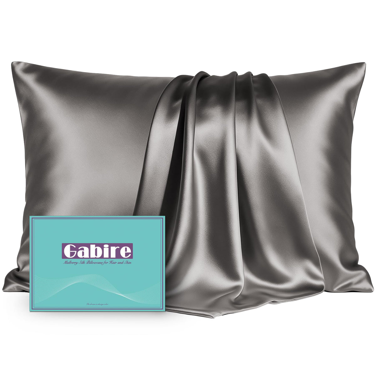 Gabire Mulberry Silk Pillow Cases Set of 2, Both Sides Real Silk Pillowcase for Hair and Skin Prevent Acne Pillowcase Organic Silk Pillowcase 2 Pack with Hidden Zipper, Black, Standard (20"×26")