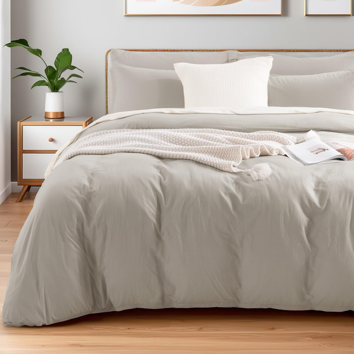 NEXHOME PRO Duvet Cover Set Queen Size Linen Look Textured 100% Washed Cotton Duvet Cover Burgundy Dark Red 3 Pieces Bedding Set with Zipper Closure,Breathable, Soft Organic Natural(No Comforter)