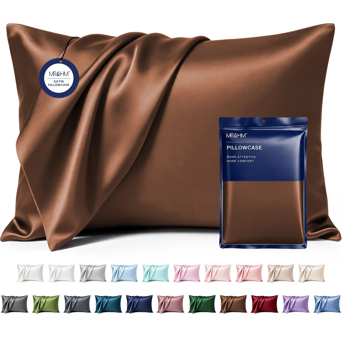 MR&HM Satin Pillowcase 2 Pack, Queen Size 20"x30", Black