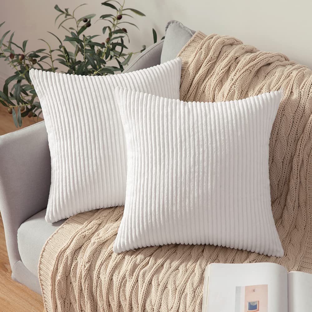 MIULEE Decorative Corduroy Throw Pillow Covers Set of 2 18x18 Dusty Blue