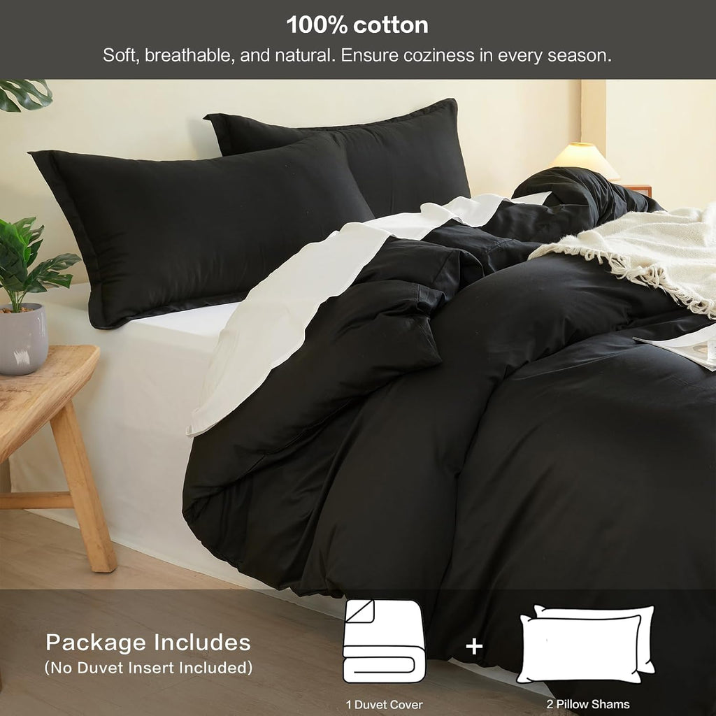 Duvet Cover Set King Size 100% Organic Cotton Pirate Black, SAPHREAS 3 Pcs Soft Bedding Comforter Cover with Zipper Closure & Corner Ties, Comforter Not Included