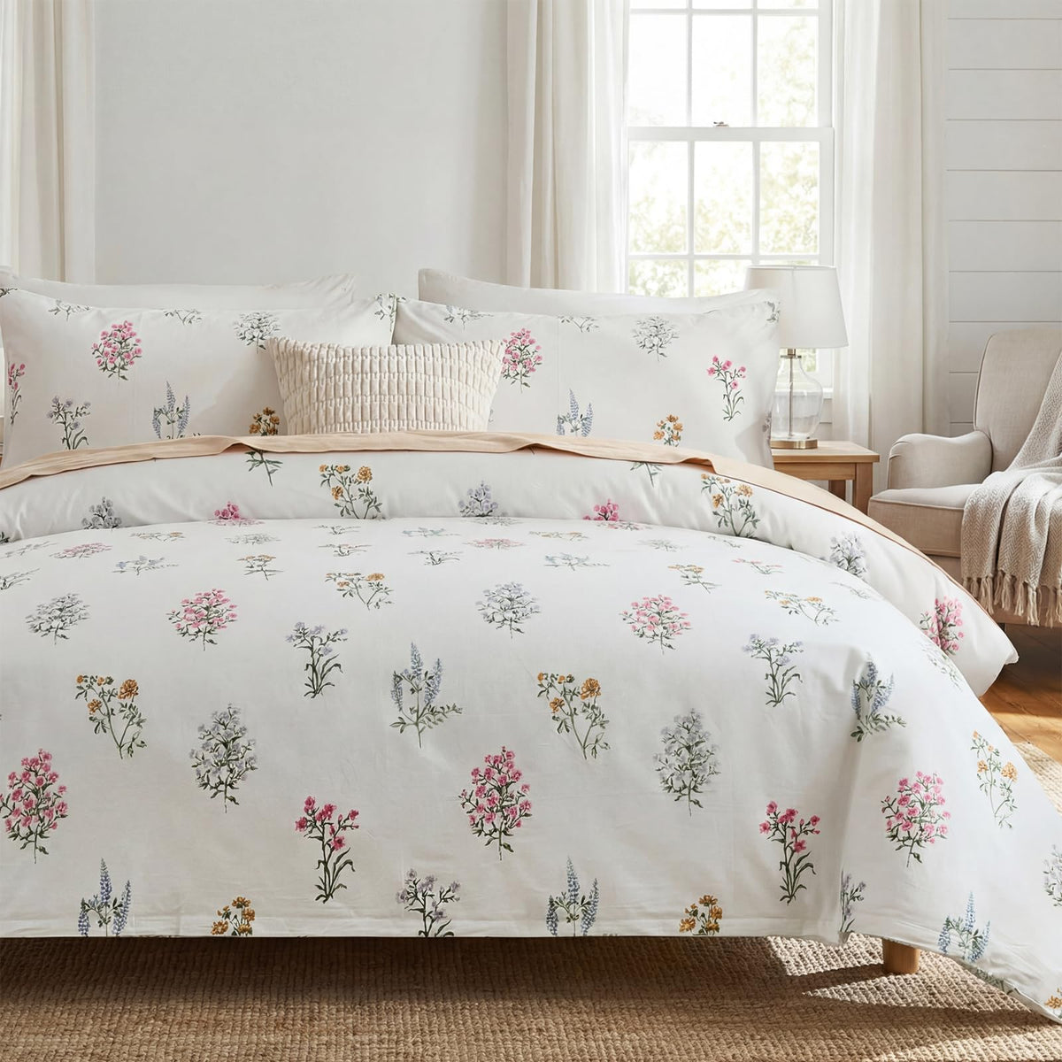 Duvet Cover Queen Size - 100% Cotton Reversible Floral Queen Duvet Cover Set with Zipper Closure, 3 Pieces Soft & Breathable Green Bedding Set for All Seasons